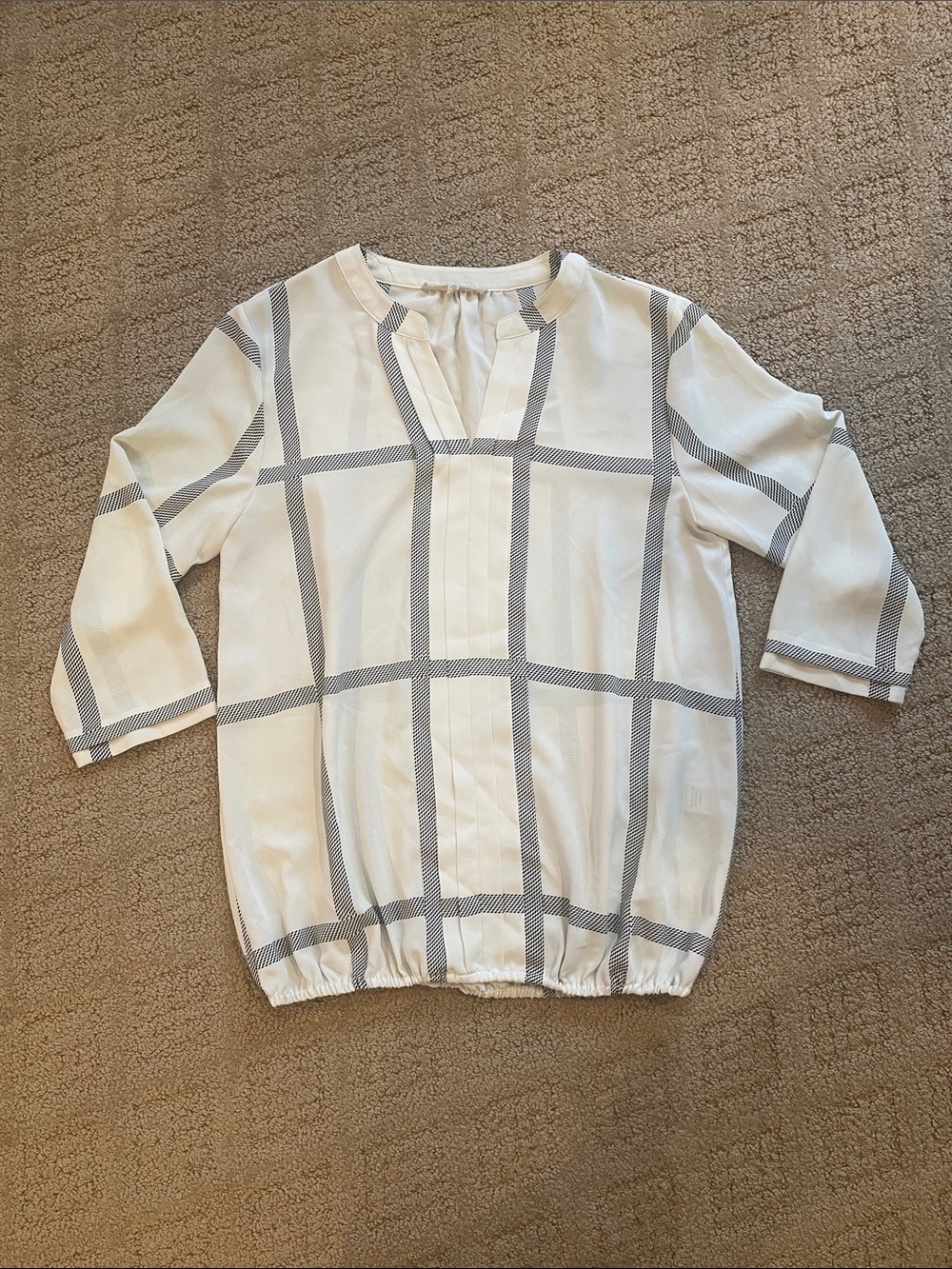 41 Hawthorn White Blouse with Gray Windowpane Grid